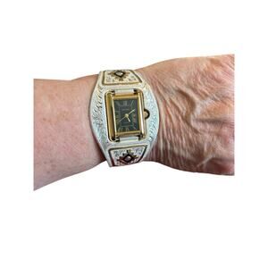 Montana Silversmiths Cuff Watch Southwest Aztec Western Silver & Gold Bracelet